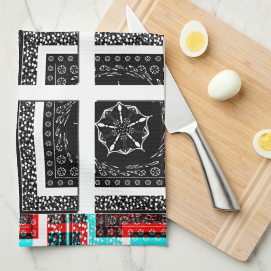 パタ市松模様にーンアートプリント キッチンタオル (四つ折り)