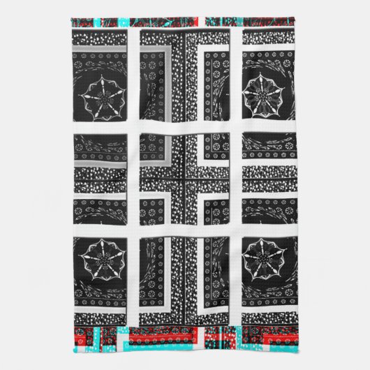 パタ市松模様にーンアートプリント キッチンタオル (縦)