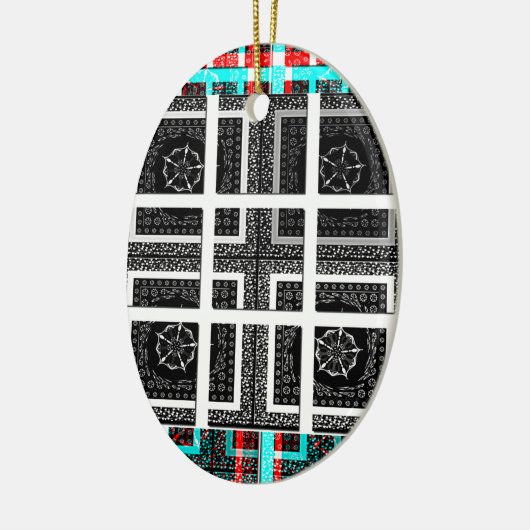 パタ市松模様にーンアートプリント セラミックオーナメント (左)