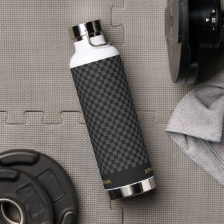 パタ市松模様にーンパーソナライズされた名 ウォーターボトル