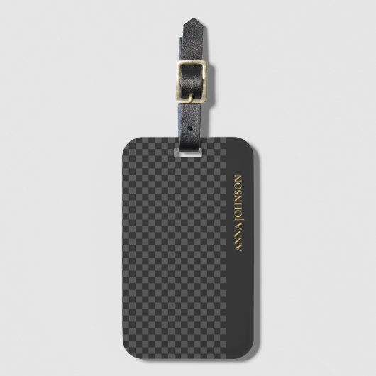 パタ市松模様にーンパーソナライズされた名 ラゲッジタグ (正面縦)