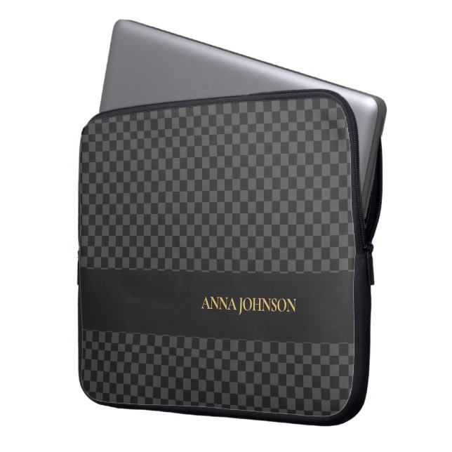 パタ市松模様にーンパーソナライズされた名 ラップトップスリーブ (正面左)