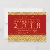 パタ日本のーン金ゴールド(Dog Year 2018)赤4.25x5.5 招待状 (裏面)