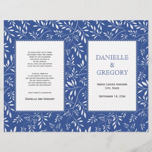 パタ葉ーン、インディゴブルー折り畳みウェディングプログラム (正面)