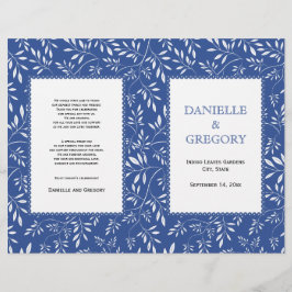 パタ葉ーン、インディゴブルー折り畳みウェディングプログラム