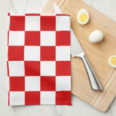 パタ赤と白市松模様にーン キッチンタオル (四つ折り)