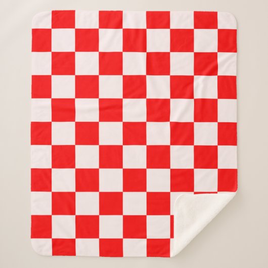 パタ赤と白市松模様にーン シェルパブランケット (正面)