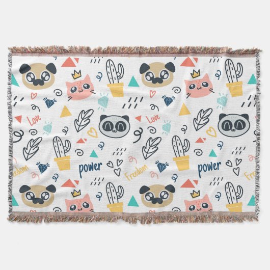 パダよくはしゃぐン&フレンズ – かわいい動物 スローブランケット (正面)