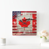パチパチ鳴る音のペンキ|のカナダの米国旗 スクエア壁時計 (ホーム)