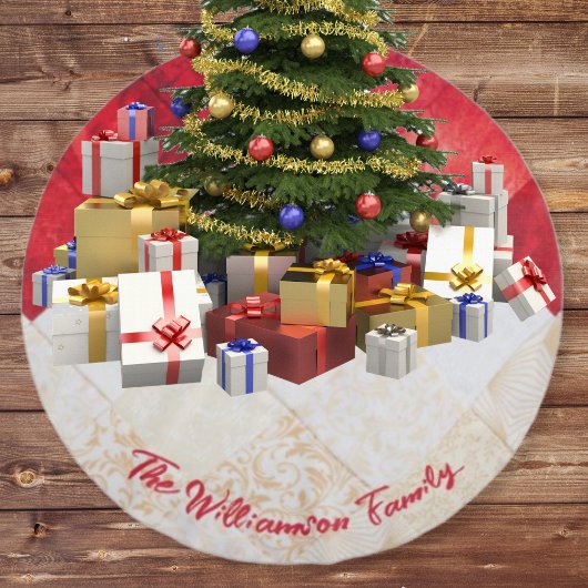 パッエレガント赤と白チ模様のクリスマス ブラッシュドポリエステルツリースカート