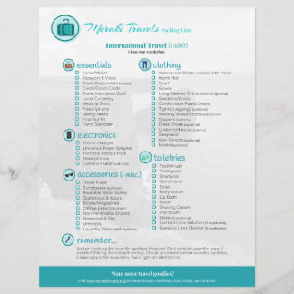 パッキングリスト国際的：旅行（大人1名）