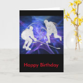 パックのために戦っているアイスホッケープレーヤー カード (黄色い花)