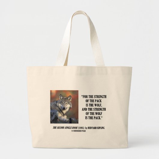 パックのオオカミの引用文のラドヤード・キップリングの強さ ラージトートバッグ (正面)