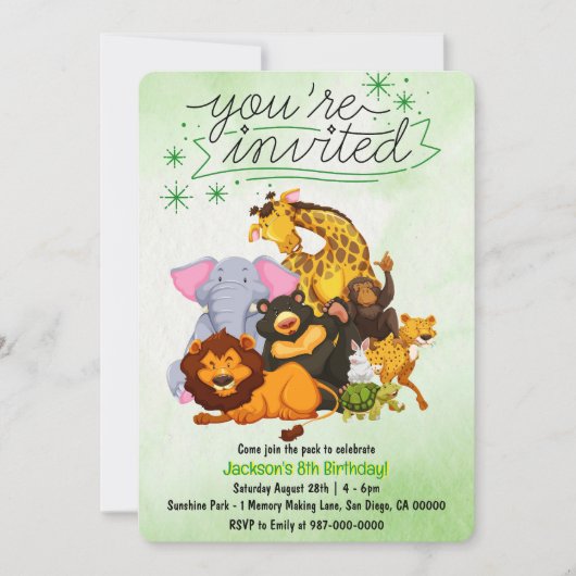 パックのサファリ動物パーティーに参加しよう 招待状 (正面)