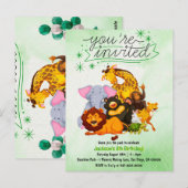 パックのサファリ動物パーティー招待状にご参加ください ポストカード (正面/裏面)