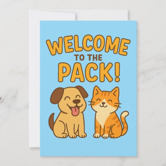 パックへようこそ – かわいい犬と猫のグリーティングカード (正面)