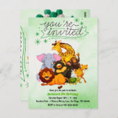 パックサファリ動物パーティー招待状 ポストカード (正面/裏面)