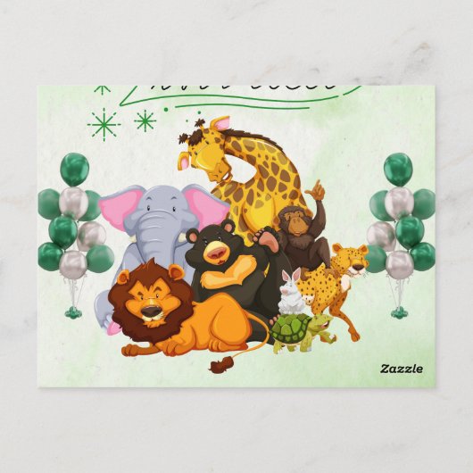 パックサファリ動物パーティー招待状 ポストカード (裏面)