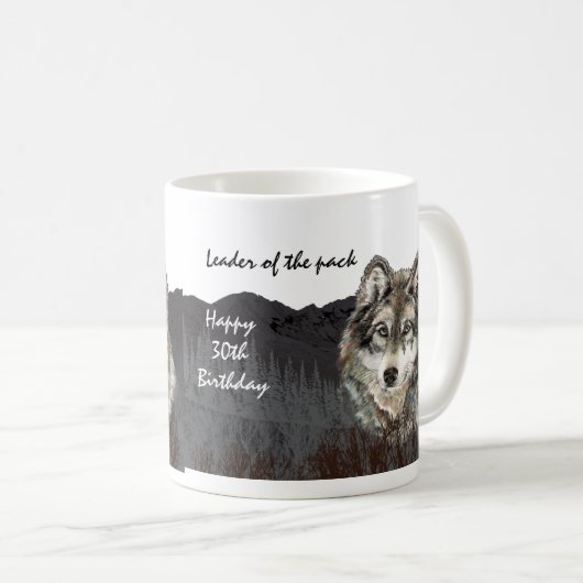 パック30th誕生日ユーモアウルフ30thのリーダー コーヒーマグカップ (正面右)