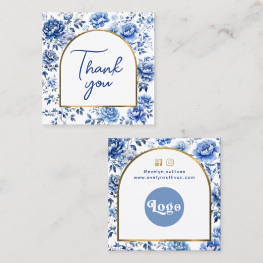 パッケージの感謝してい挿入にChinoiserie青い花 スクエア名刺 (正面/裏面)