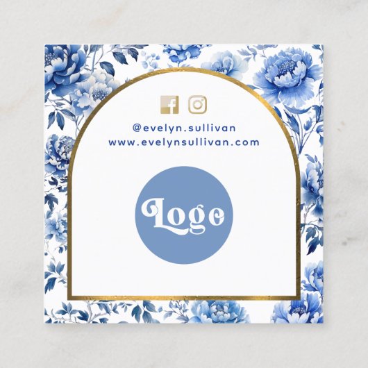 パッケージの感謝してい挿入にChinoiserie青い花 スクエア名刺 (裏面)