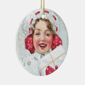 パッケージを持つクリスマスの女の子 セラミックオーナメント (右)