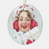 パッケージを持つクリスマスの女の子 セラミックオーナメント (左)