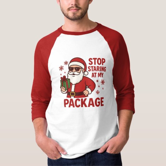 パッケージを見つめるのはやめて サンタラグランTシャツ Tシャツ (正面)