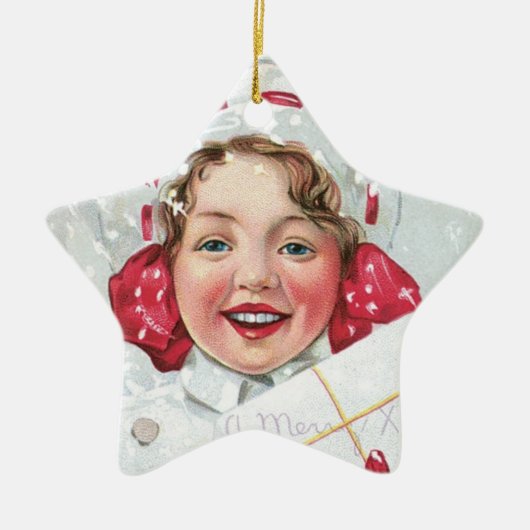 パッケージ付きクリスマスガール – スター セラミックオーナメント (正面)