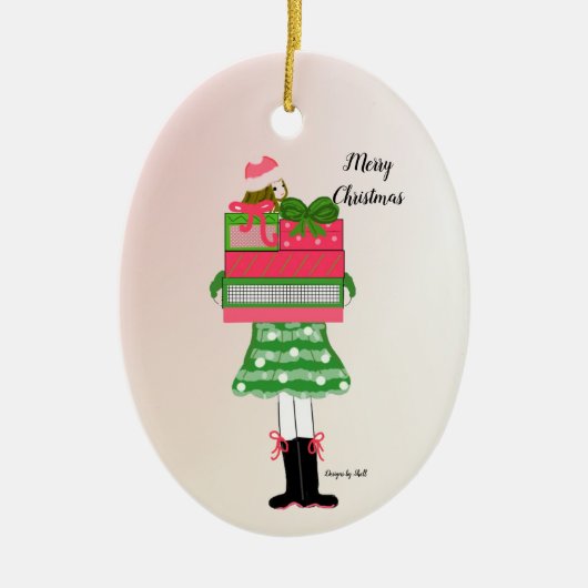 パッケージ付きクリスマス・ガールラデン セラミックオーナメント (正面)