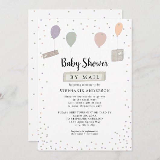 パッケージ+バルーン中立ベビーシャワー（郵便） 招待状 (正面/裏面)