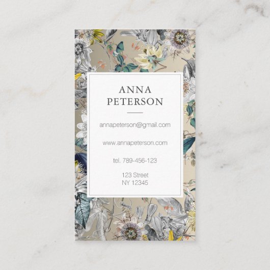 パッシエレガントョンフラワーズシルバーグレースクエア美しい 名刺 (裏面)
