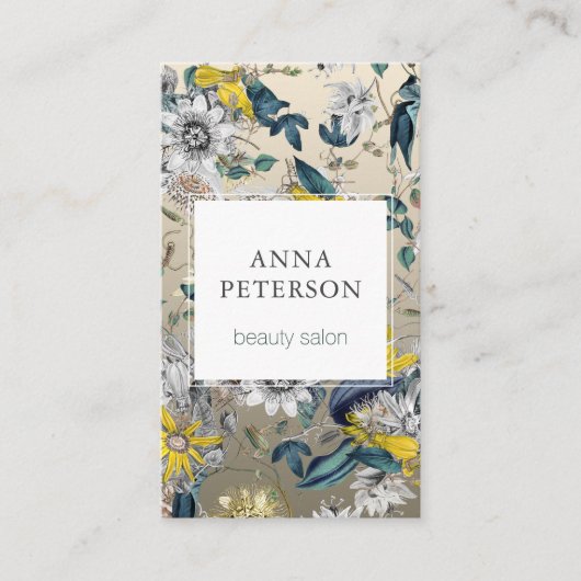 パッシエレガントョンフラワーズシルバーグレースクエア美しい 名刺 (正面)