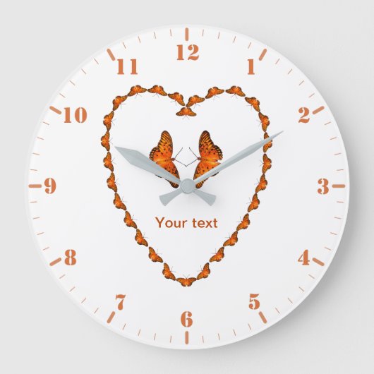 パッションバタフライをハート形状にカスタマイズ ラージ壁時計 (正面)