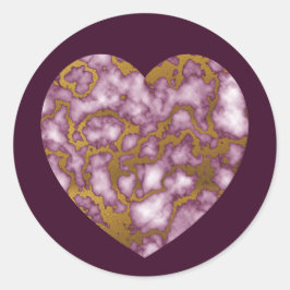 パッションピンクと金ゴールドマーブルテクスチャハート ラウンドシール