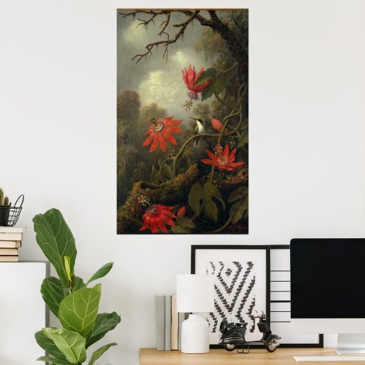 パッションフラワーを持つハミングバード ポスター (ホームオフィス)