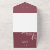 パッションフラワーウォーターカラーバーガンディと金ゴールド オールインワン招待状 (外側)
