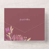 パッションフラワーウォーターカラーバーガンディと金ゴールド オールインワン招待状 (裏面)