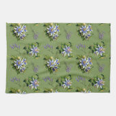 パッションフラワーセージ緑のフローラキッチンディッシュタオル キッチンタオル (横)