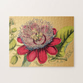 パッションフラワーヴィンテージレッド金ゴールドイラストレーション ジグソーパズル (横)