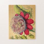 パッションフラワーヴィンテージレッド金ゴールドイラストレーション ジグソーパズル (縦)