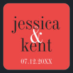 パッションレッドブラックタイポグラフィモダン結婚式の引き出物 スクエアシール<br><div class="desc">発表カー結婚ドをドレスアップしたり、これらのエレガントと簡単とカスタマイズのシカスタムールを飾る。小さなキャンディ素晴らしバッグ、ミント缶、ジャム瓶や箱をパーソナライズする為の風合いの良いラベル！自作パーティーは風を好む。</div>