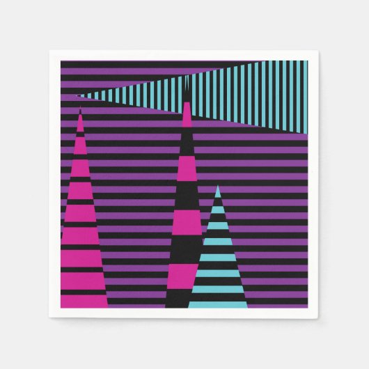 パッストライプクストライプ、紫、青、および黒の スタンダードカクテルナプキン (正面)