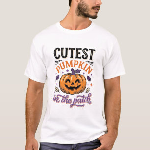 パッチで一番可愛いカボチャ ハロウィンTシャツ デザイン Tシャツ