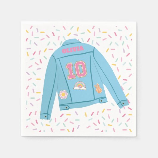 パッチで可愛いジーンズジャケット 10歳の誕生日 スタンダードカクテルナプキン (正面)