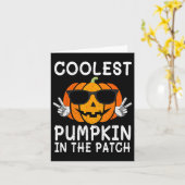 パッチで最もクールなカボチャの楽しい男の子と女の子の子供用ハット カード (黄色い花)