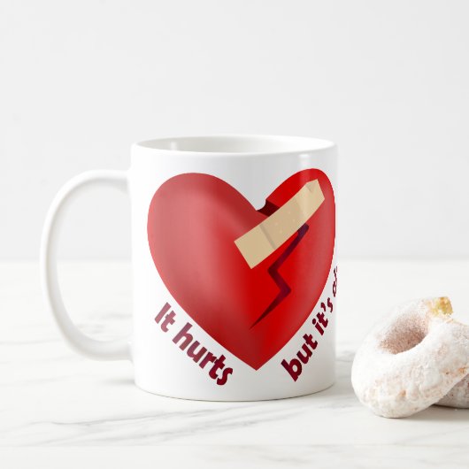 パッチとライフ引用文で癒された壊れたハート コーヒーマグカップ (ドーナツ)