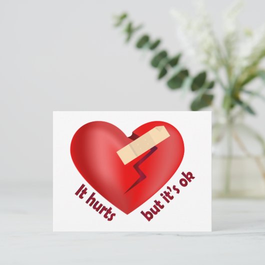 パッチとライフ引用文で癒された壊れたハート ポストカード (スタンド正面)