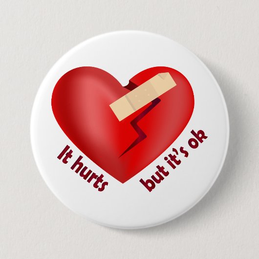 パッチとライフ引用文で癒された壊れたハート 缶バッジ (正面)