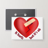 パッチとライフ引用文で癒された壊れたハート 缶バッジ (正面/裏面)